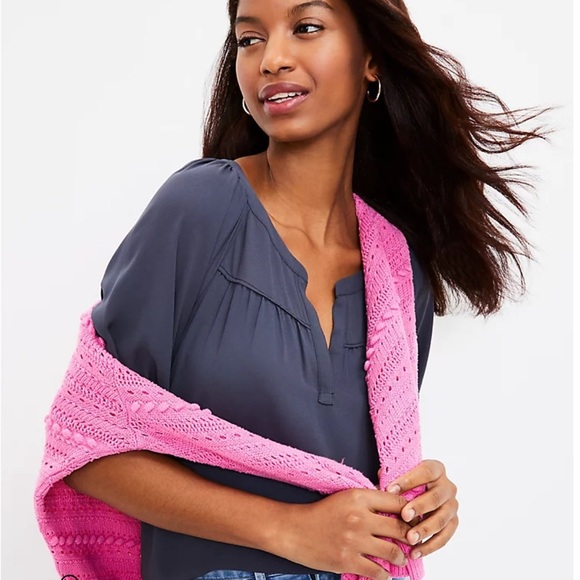 LOFT | Split Neck Mixed Media Top - Picture 3 of 11